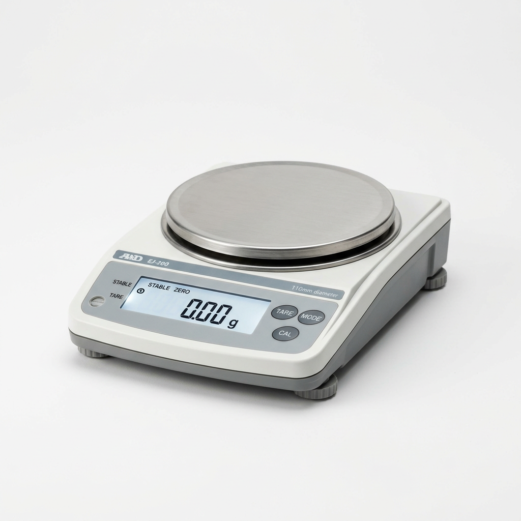 Digital laboratory scale with stainless steel platform showing 0.00 grams
